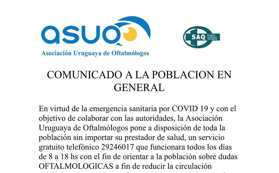 Comunicado de la Asociación Uruguaya de Oftalmólogos